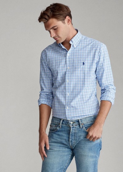 Men's Polo Ralph Lauren Plaid Poplin Shirts | 782591JKN